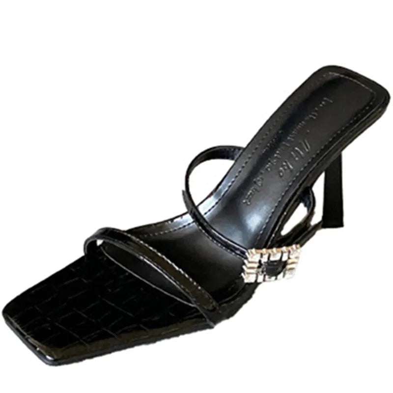 Rhinestone Buckle Women Sandals Square Toe