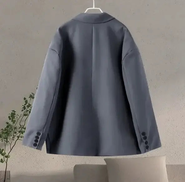 Fashion Solid Lapel Hidden Buckle Loose Blazer