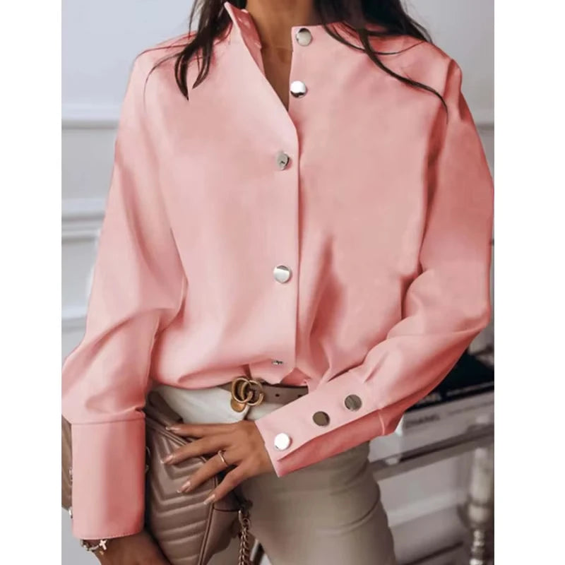 White Shirt Casual Stand Collar Long Sleeve