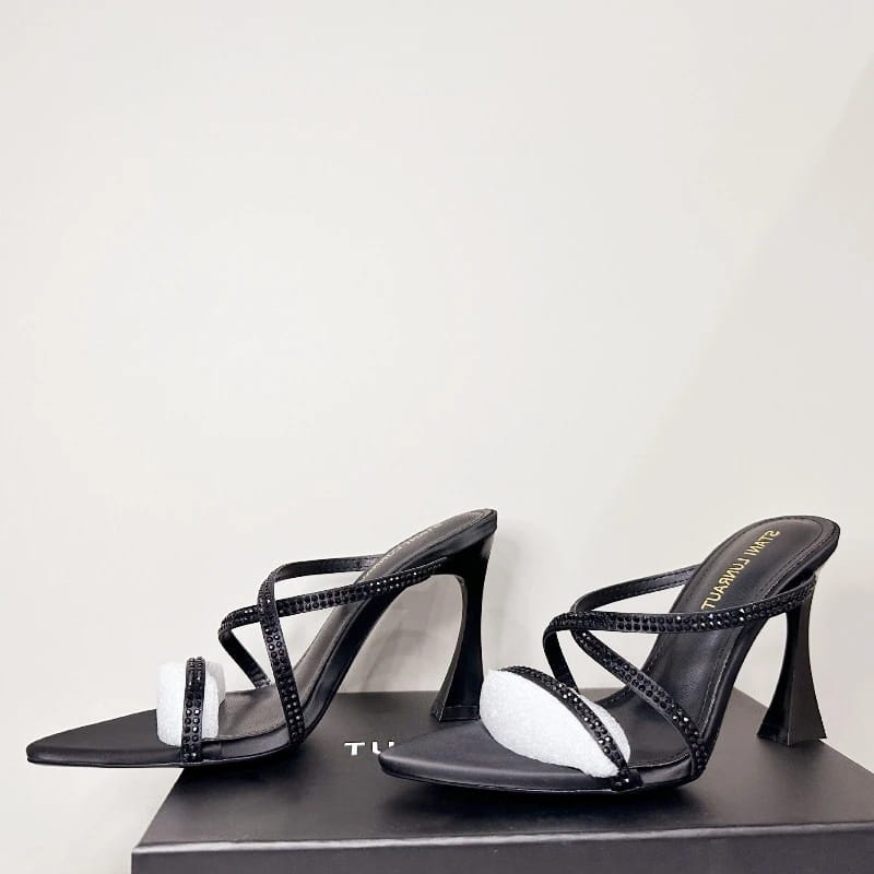 Rhinestone Satin Modern Heeled Sandal Women