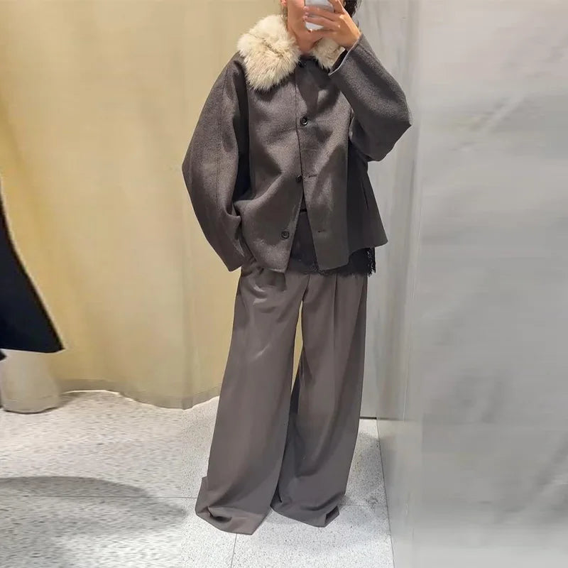 Women’s Overcoat Faux Fur Collar Full Sleeve Single Breasted