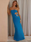 Hollow Out Off-shoulder Maxi Dress Women Fashion Metal Flower Strapless Sleeveless Backless - Norellé