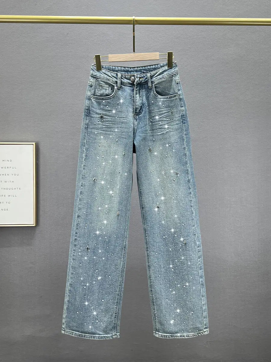 Rhinestone Design High Waist Wash Jeans Women's Summer - Norellé