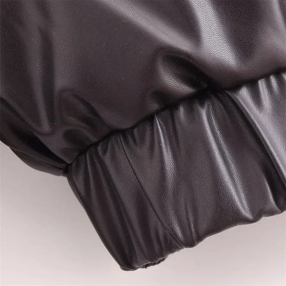 Women’s Versatile Long Sleeve Imitation Leather Loose Jacket Coat