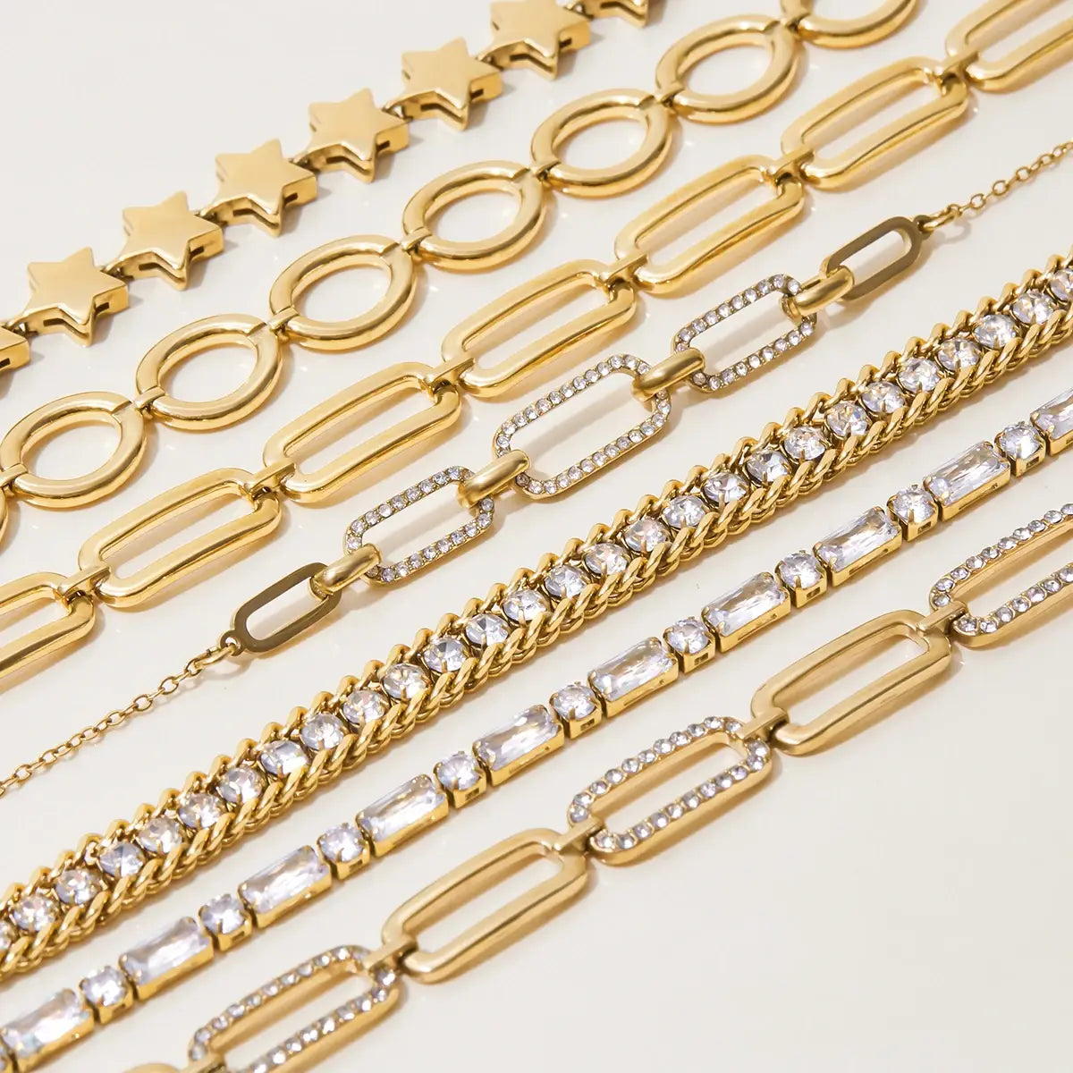 Stainless Steel White Rhinestone Paper Clip Hollow Bracelet