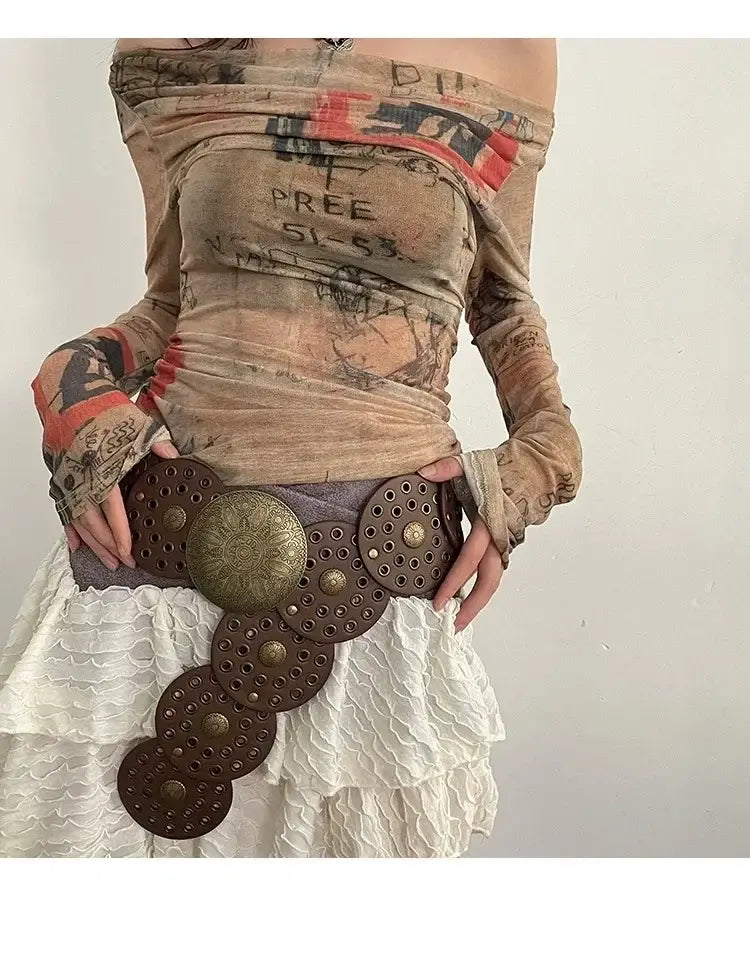 Vintage Rivet Patchwork Design Wide Belts For Women