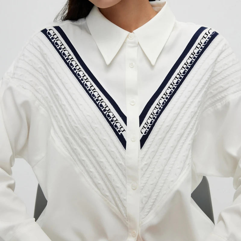 Women's Blouse Knitted Patchwork Striped Blouse Casual Fashion - Norellé