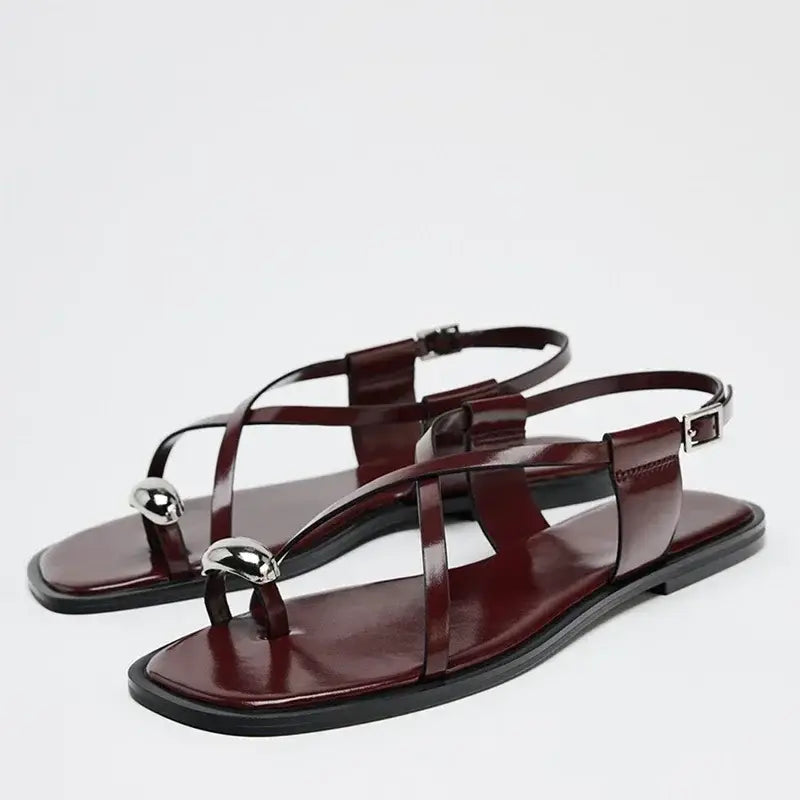 Summer Cross Strap Buckle Design Flat Sandals Women