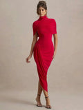 Backless Ruched Half Sleeve Maxi Dress Women Turtleneck Slim - Norellé