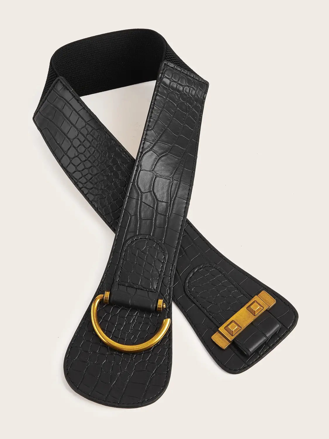 Beige Button-Up Elastic Waist Belt