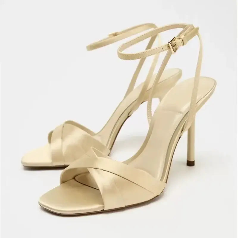 Satin High Heels Women Ankle Strap