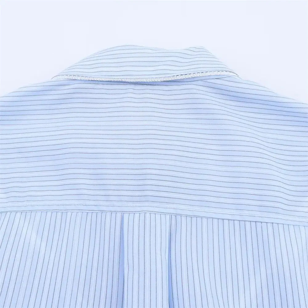 Women’s Lace Detail Striped Short Shirt Fluffy Mid Waist Skirt Pants Set