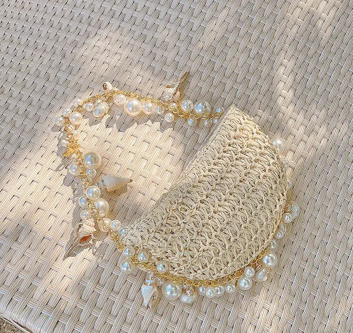 Pearl Straw Woven Women’s Crossbody Bag