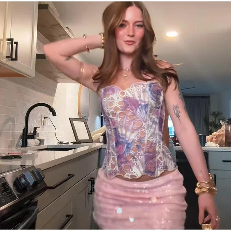 Hollow Out Women Sleeveless Backless Bandage Pleated Top