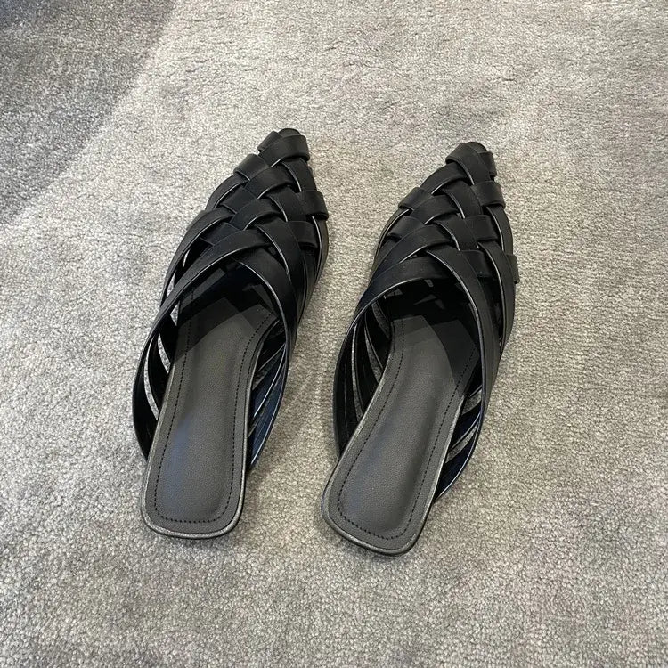 Pointed Toe Genuine Leather Slippers Women