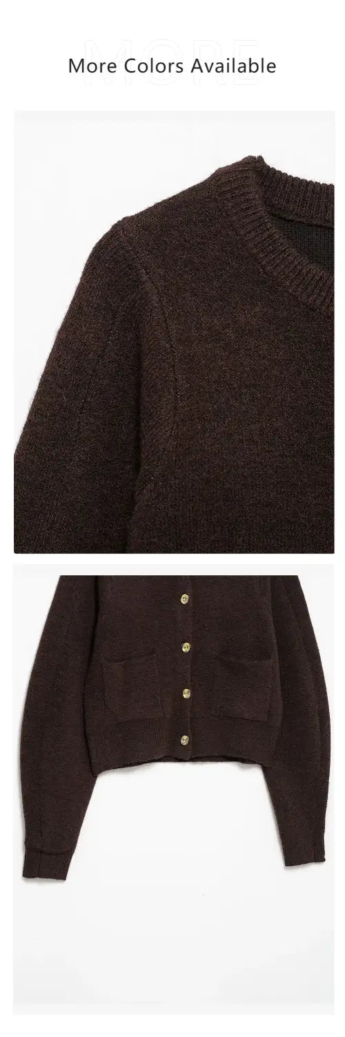 Women’s Knitted Set with Gold Buckle Decoration Long Sleeve Top Side Stitching Decorative Skirt