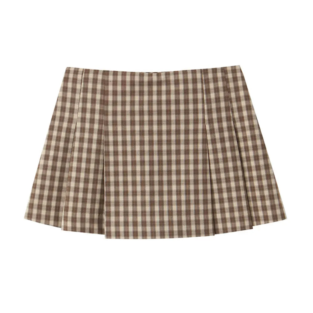 Women’s Waistcoat Top And Mid-Waist Side-Zip Pleated Skort Two-Piece Set