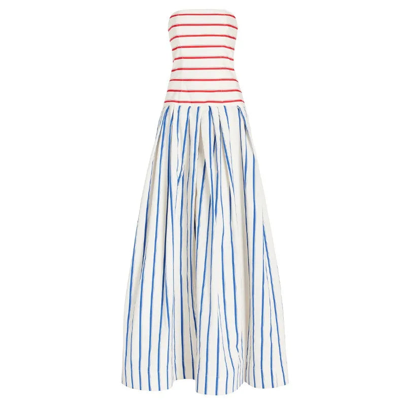 Bandeau Striped Print Sling Maxi Dress Summer Off The Shoulder - Norellé