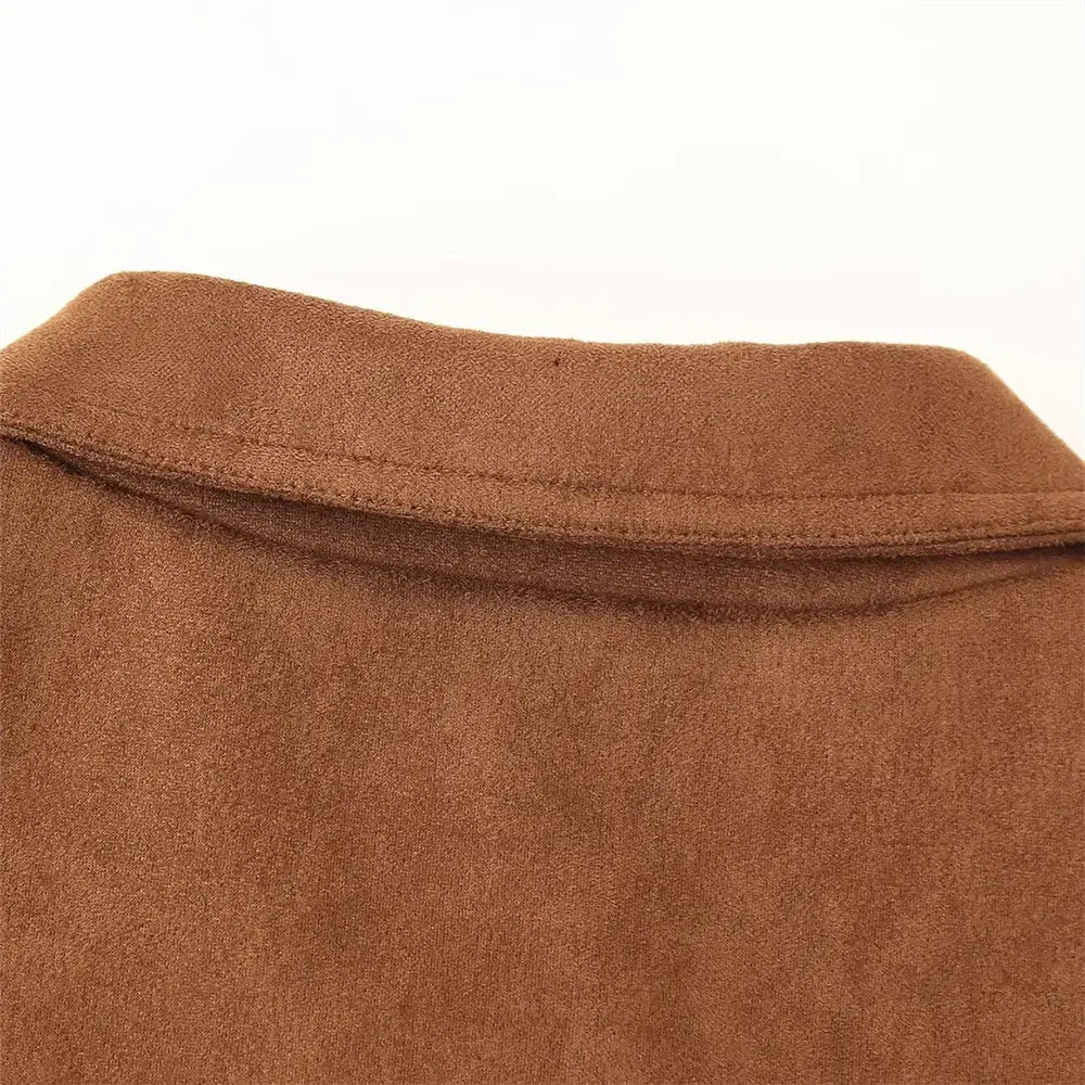 Women’s Button Decoration Suede Jacket Coat