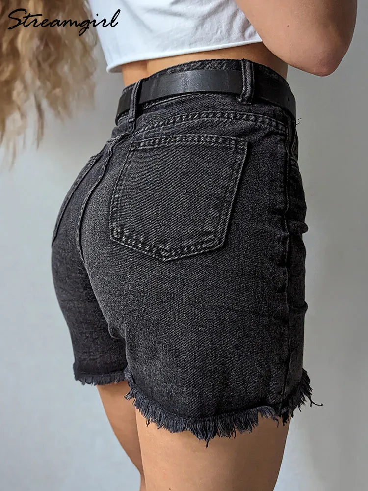 Blue Women's Denim Shorts Summer High Waist Casual Chic - Norellé