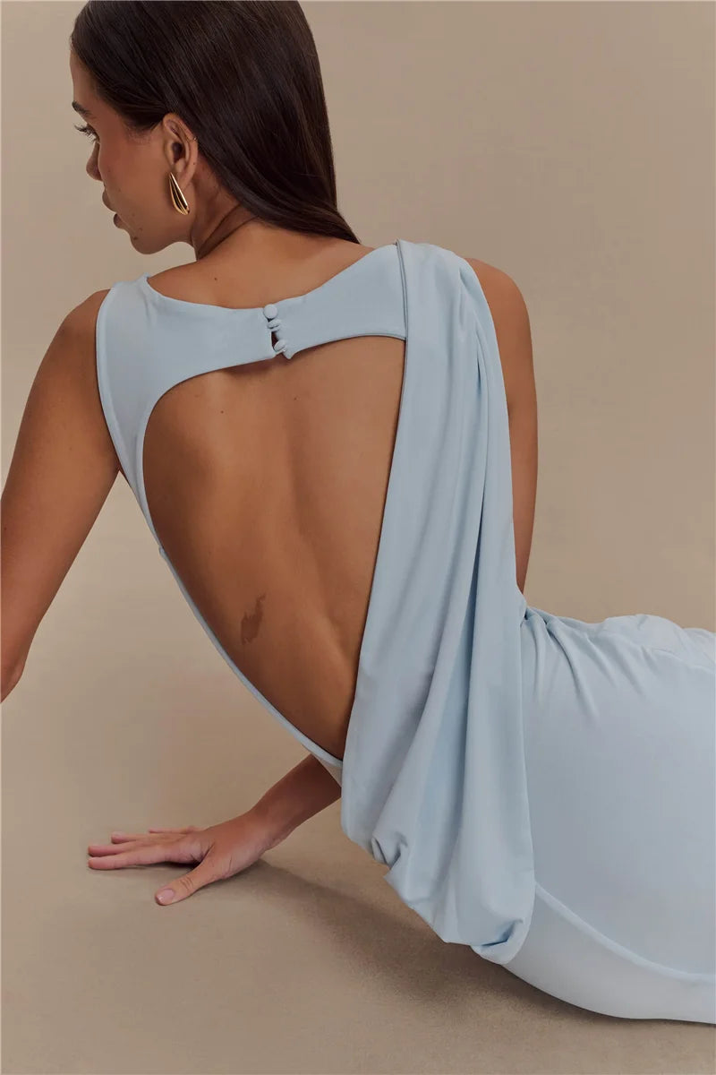 Backless Ruched Maxi Tank Dress Women