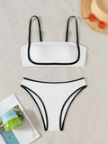 High-Rise Bottoms Bikini Set Trendy Beachwear Straight Neckline High Rise Swimwear - Norellé