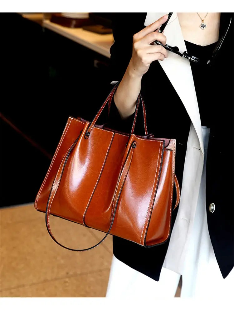Vintage Genuine Leather Large Shoulder Tote Bag