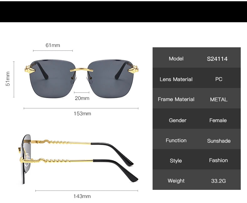 3pcs Rimless Metal Rectangle Frame Sunglasses Women