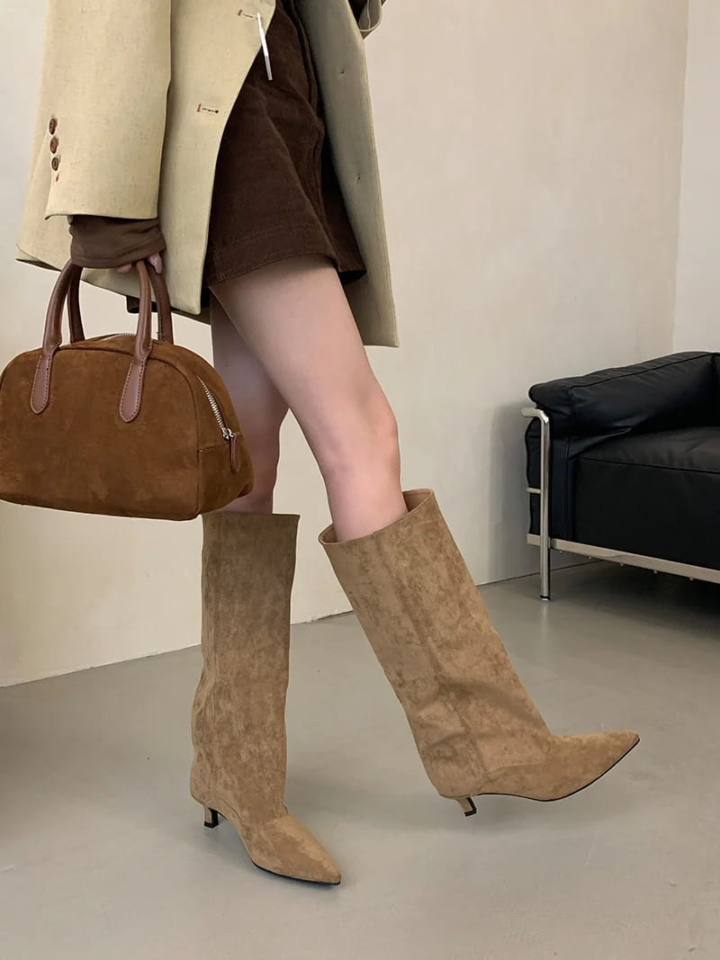 Women Knee-High Boots Street Style Pointed Toe Thin Low Heels