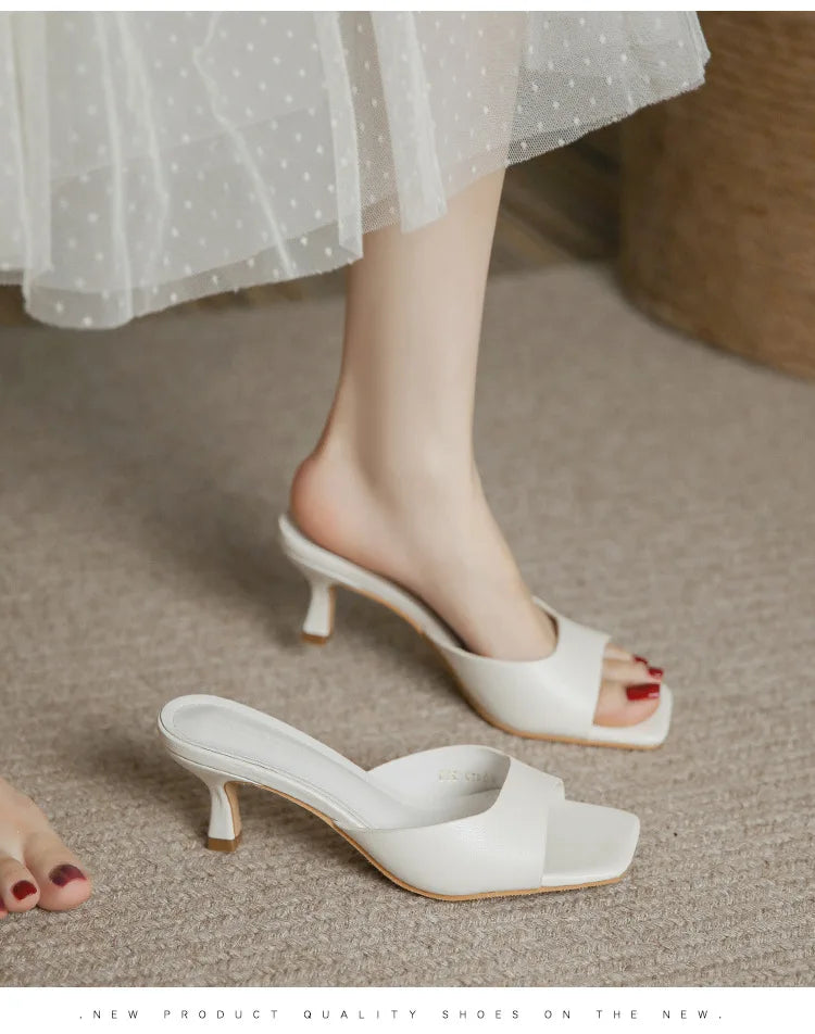 Genuine Leather French Slim Heel Slippers for Women’s