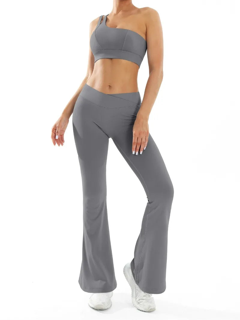 Women’s Seamless Yoga Set Naked Sensation Single Shoulder Bra & Breathable Quick-Dry Slim Pants