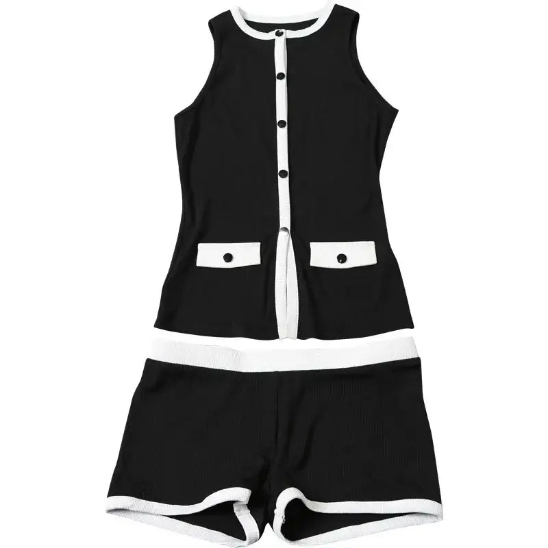 Women’s Shorts Sleeveless Cardigan Tank Top Slim Set