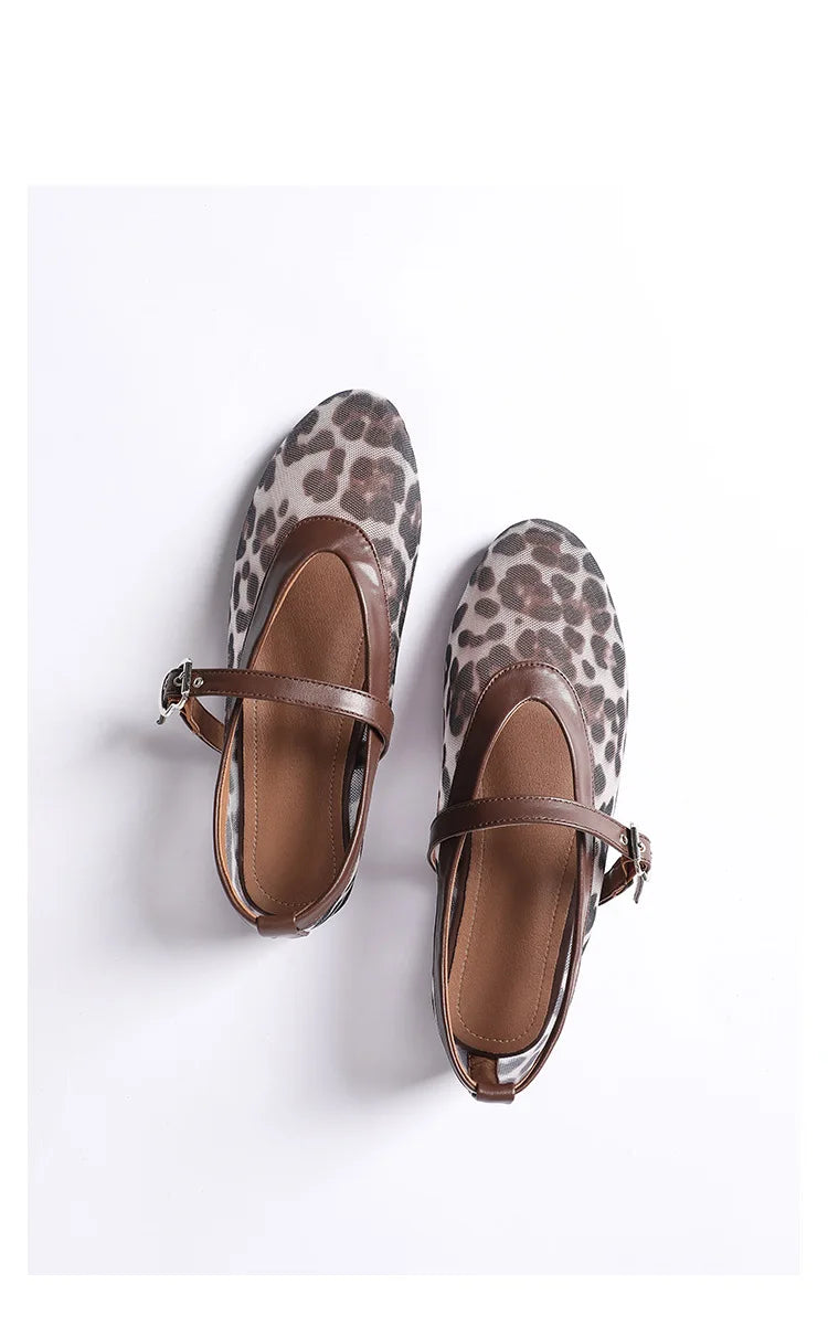 Women Leopard Mesh Breathable Flats Shoes
