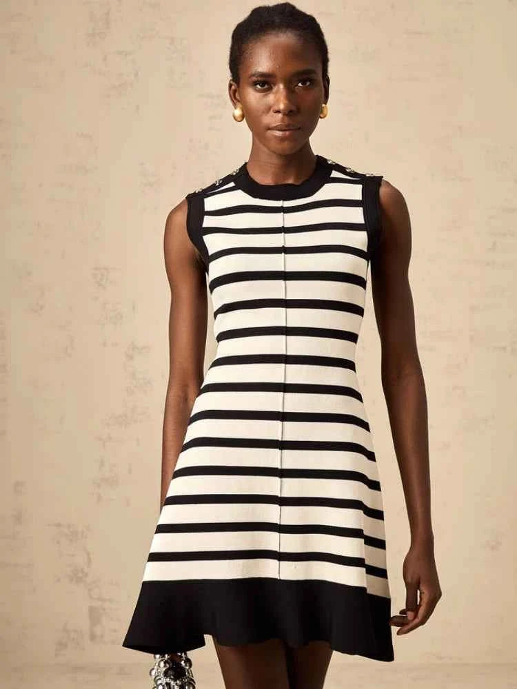 Chic Sleeveless Striped Mini Women Knit Dress