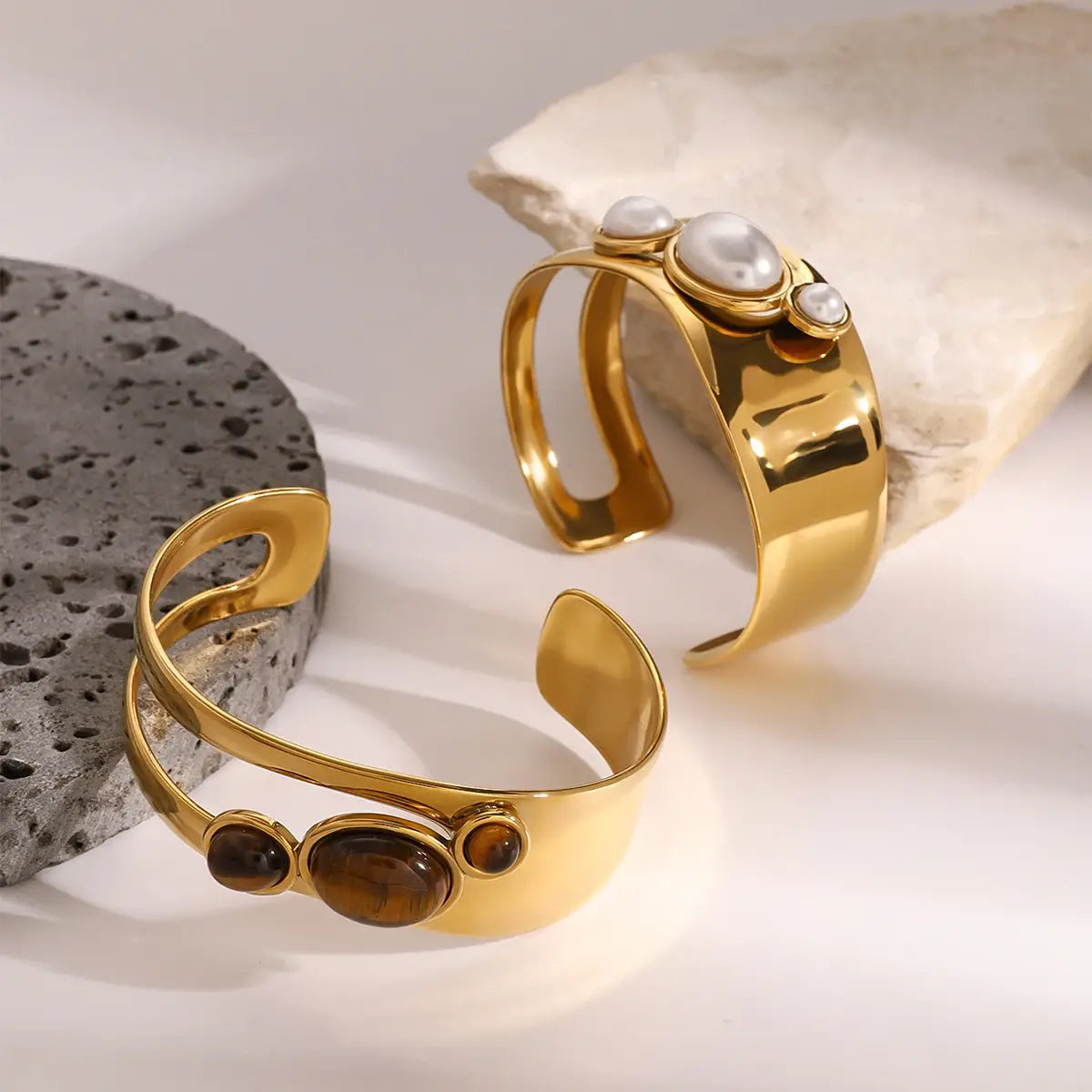 Thick Irregular Pearl Bracelet Tiger Eye Stone Stacked