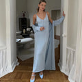 Women Long Dress Three Piece Solid Knit Halter Dress Long Sleeve Cardigan Set - Norellé
