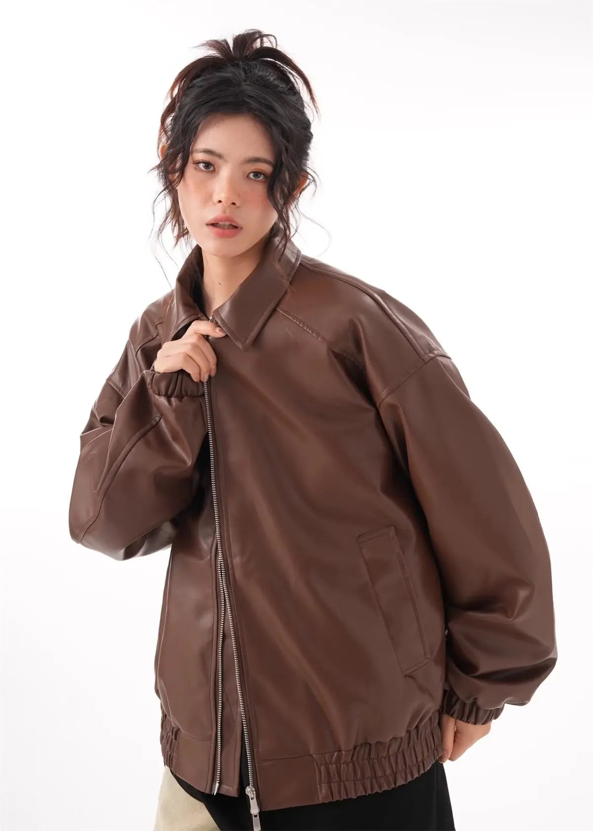 Faux PU Leather Rider Jacket For Women