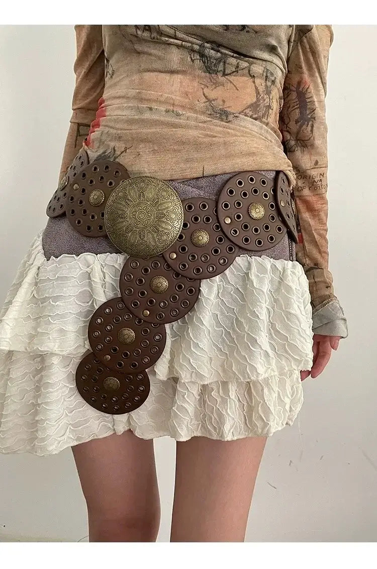 Vintage Rivet Patchwork Design Wide Belts For Women