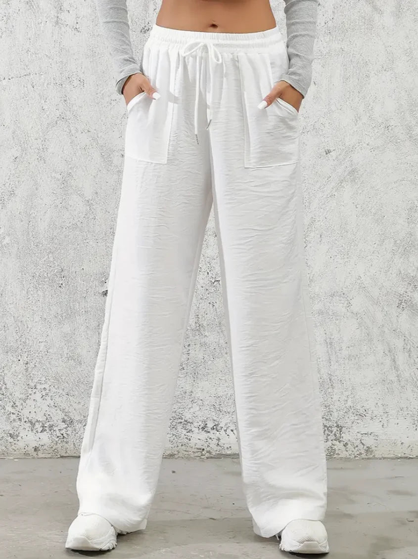 Solid Drawstring Wide Leg Pants