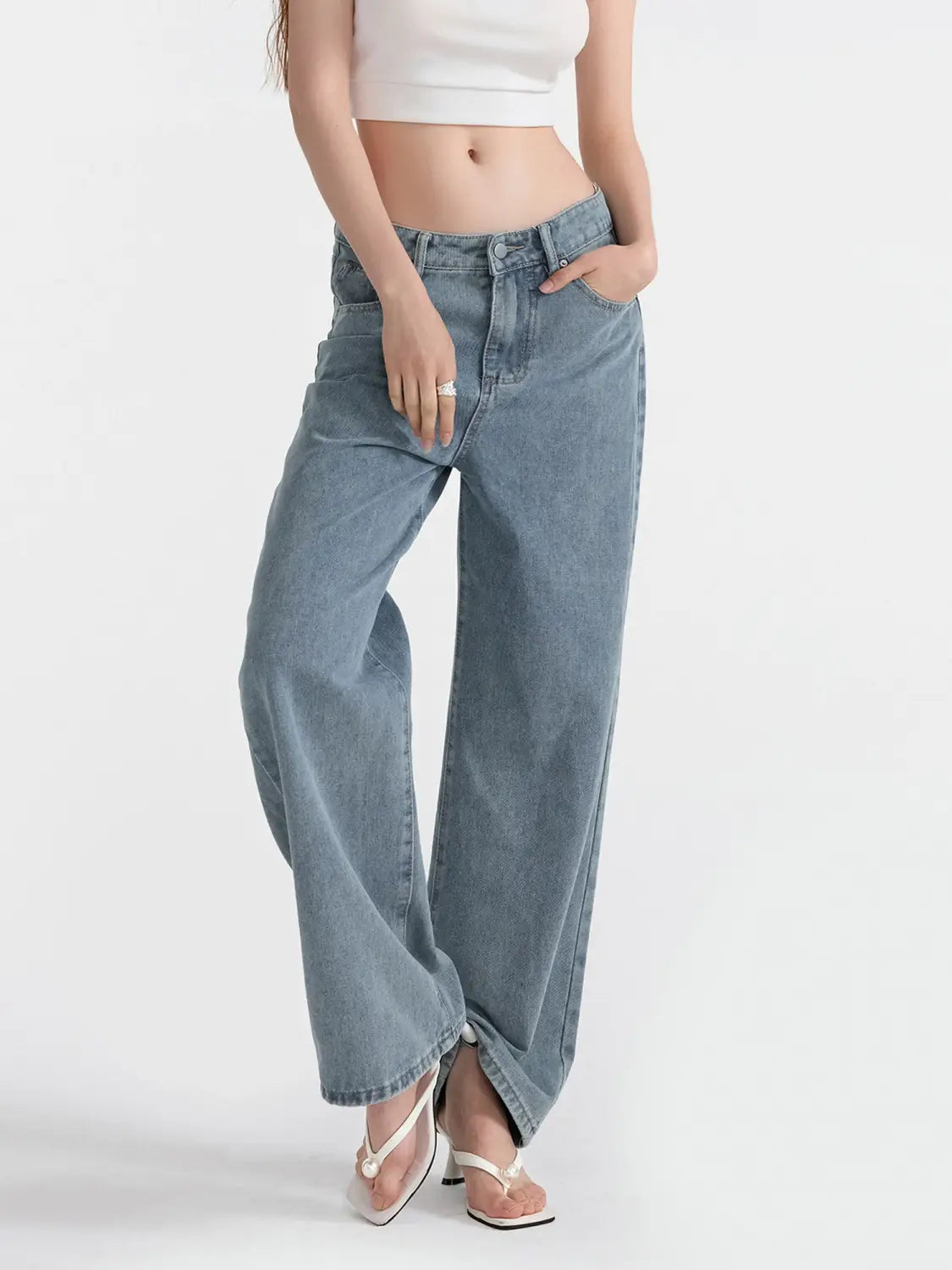 Low Waist Zipper Button Closure Bow Loose Trousers Women