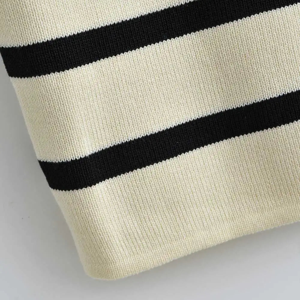 Women Fashion Striped Basic Cropped Knit Sweater
