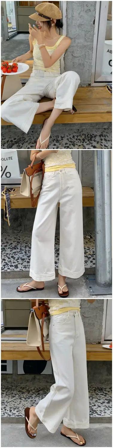 White High Waist Ankle-length Jeans Women Vintage Loose Straight Denim