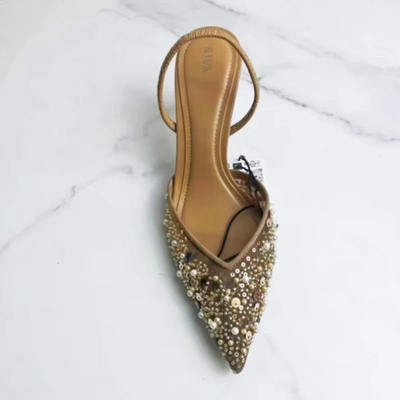 High Heeled Shoes Sequin Pearl Stiletto