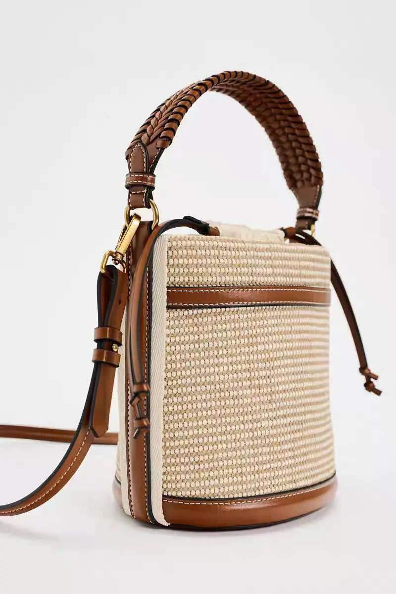 Straw Bucket Bag Weave Women Handbags Shoulder Crossbody Bags