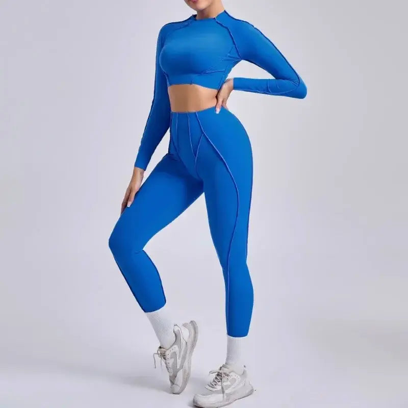 Seamless Sets Sports Fitness Hip-lifting High Waist Pleated Pants Long-sleeved Suits Workout