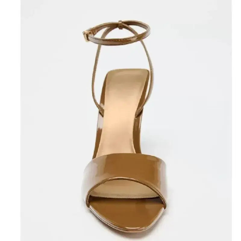 Brown Patent Leather Heeled Sandal Women