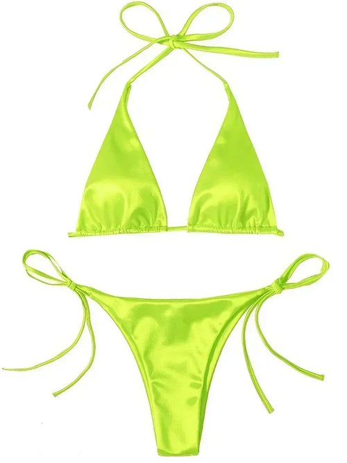 Halter Brazilian Metallic Satin Bikini Women Swimwear Female Swimsuit - Norellé