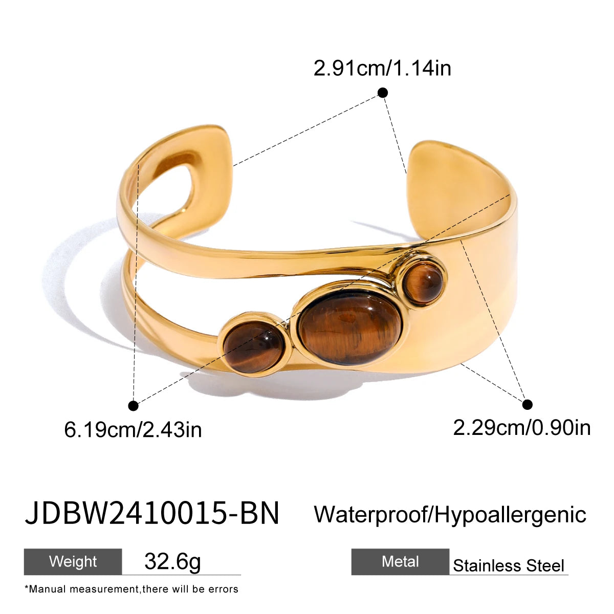 Stainless Steel Natural Stone Tiger Eye Smooth Hollow Bracelet