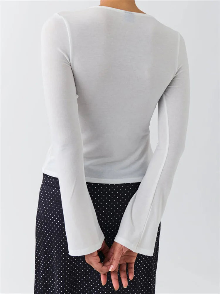 Women Slim Fit T-shirts Tops Long Sleeve V Neck