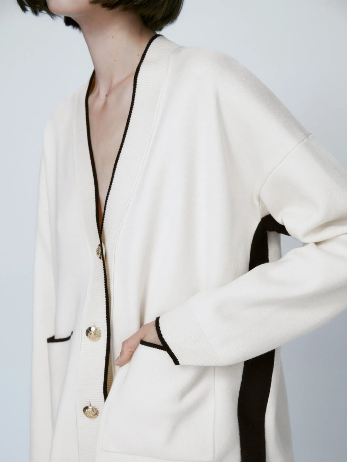 Patchwork Design Pocket Temperament Women’s Knit Cardigan Sweater